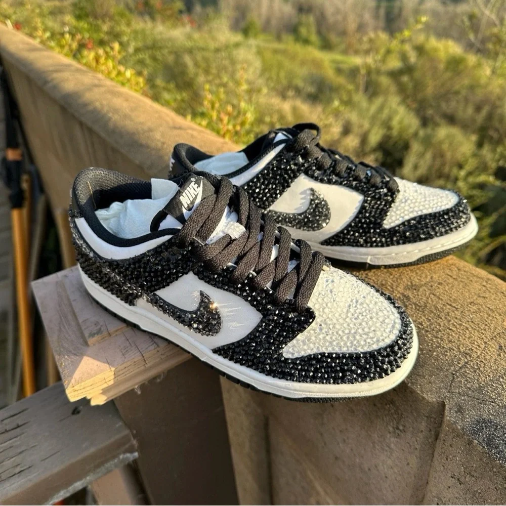 Nike dunks, black and white with rhinestones size 5 youth and 7 1/2 women - Picture 2 of 2